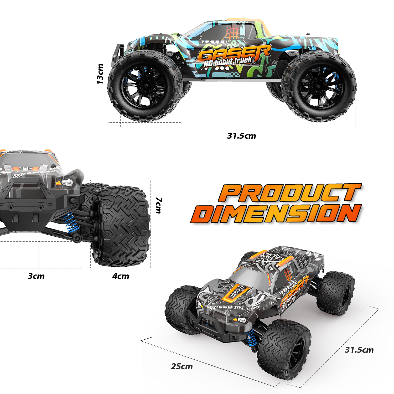 RC Elektro Monster Truck 1:14 mit 2,4Ghz, 40 km/h, Allradantrieb - LiIon - "Gaser 900"