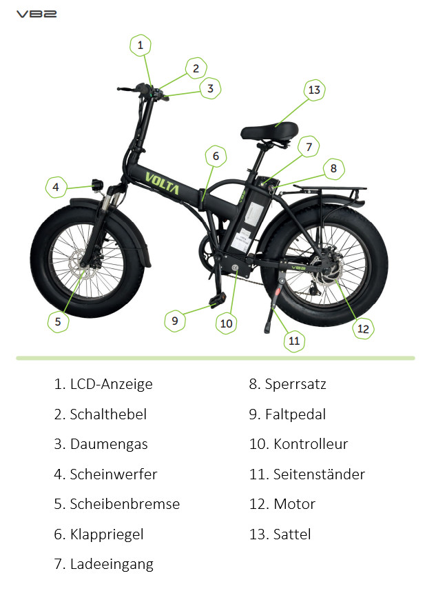 E-Bike Elektrofahrrad "Volta VB2" aus Aluminium, 48V 250W mit 10Ah Li-Ion Akku