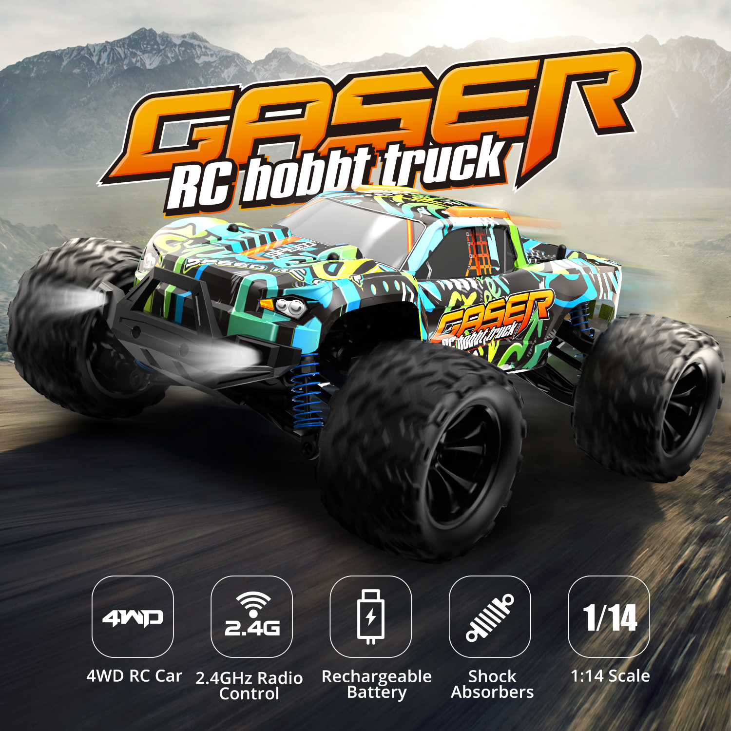 RC Elektro Monster Truck 1:14 mit 2,4Ghz, 40 km/h, Allradantrieb - LiIon - "Gaser 900"