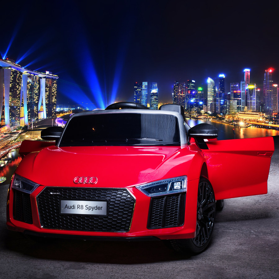 Kinderfahrzeug - Elektro Auto "Audi R8" - lizenziert - 12V7AH Akku und 2 Motoren- 2,4Ghz + MP3 + Leder +EVA-Rot
