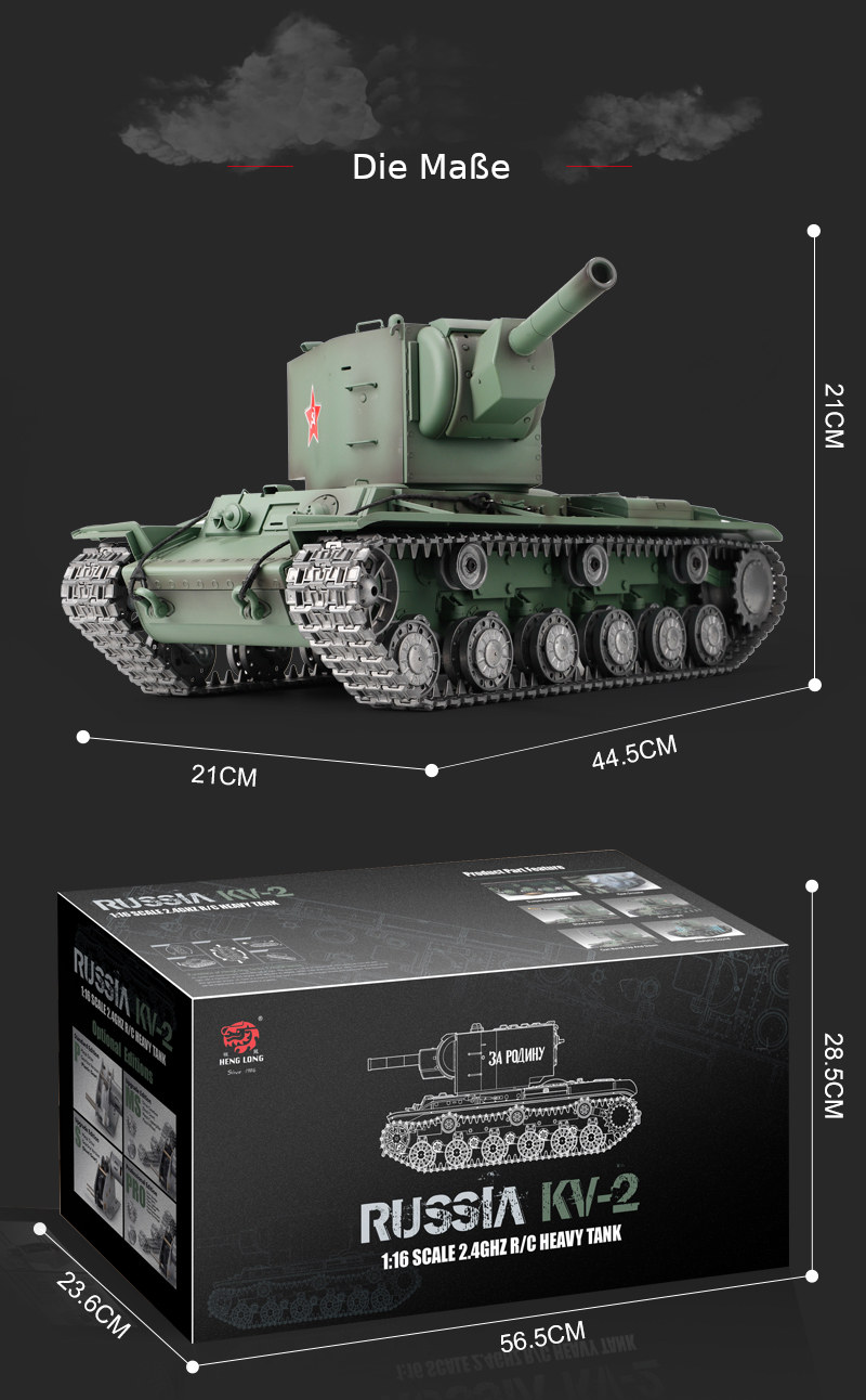 RC Panzer "Russicher KV-2" Heng Long 1:16 mit Rauch&Sound -2,4Ghz V7.0