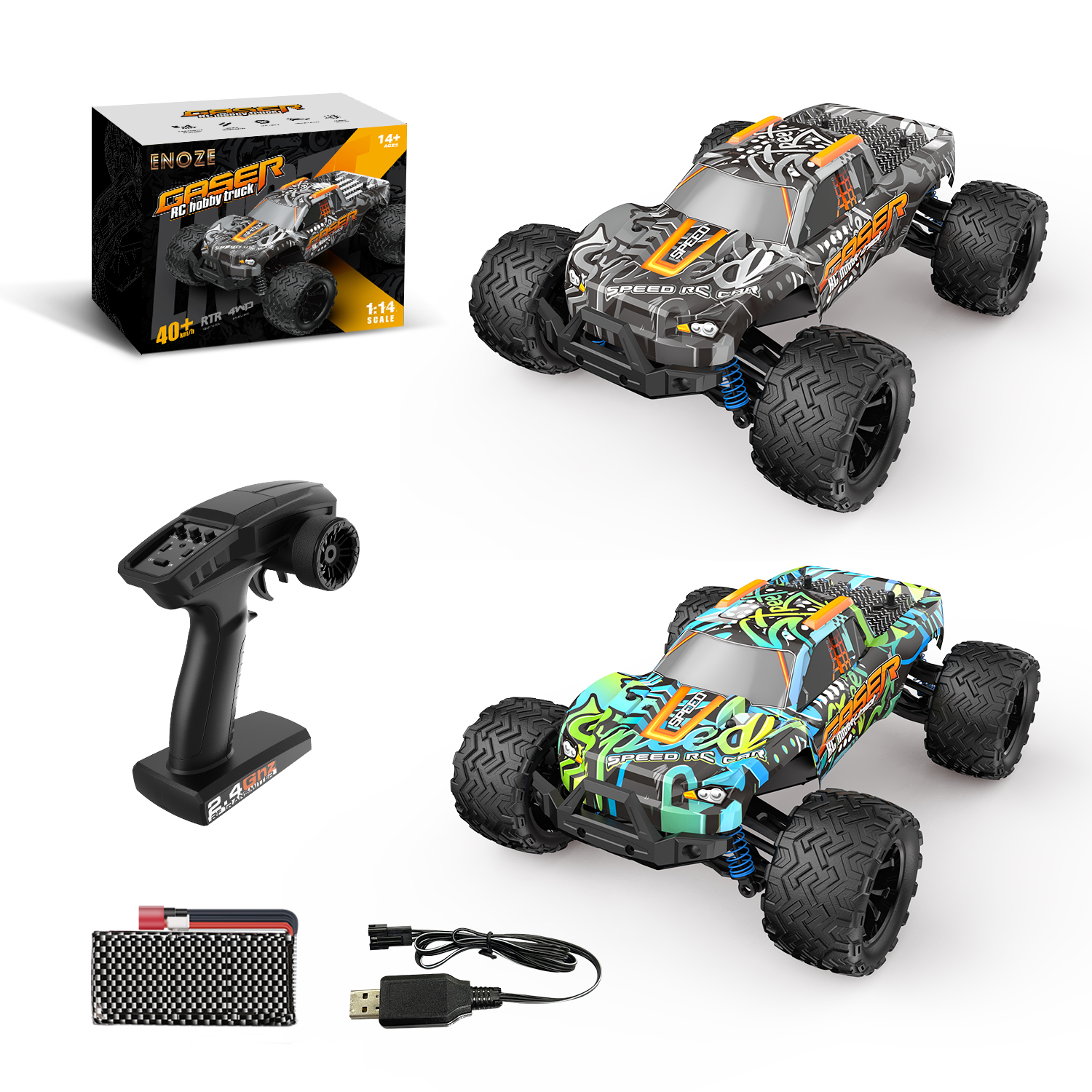 RC Elektro Monster Truck 1:14 mit 2,4Ghz, 40 km/h, Allradantrieb - LiIon - "Gaser 900"