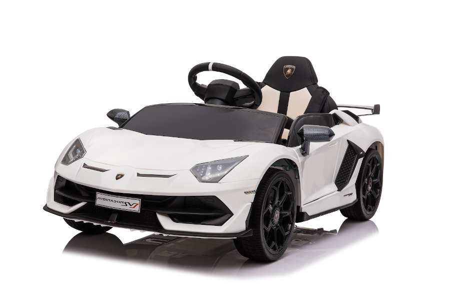 Kinderfahrzeug - Elektro Auto "Lamborghini Aventador SVJ" - lizenziert - 12V7AH, 2 Motoren- 2,4Ghz Fernsteuerung, MP3, Ledersitz+EVA -018-Weiss
